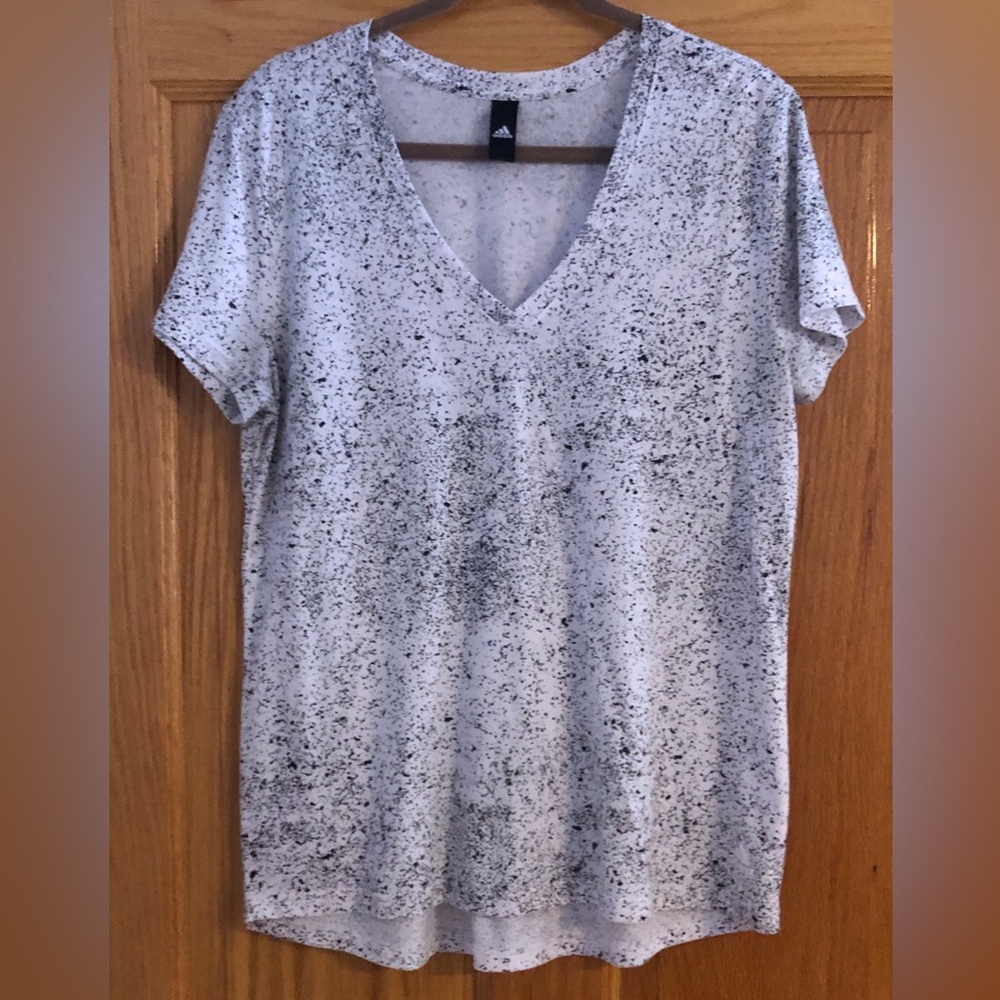 Adidas Fitted Deep V-Neck Tee White Black XL